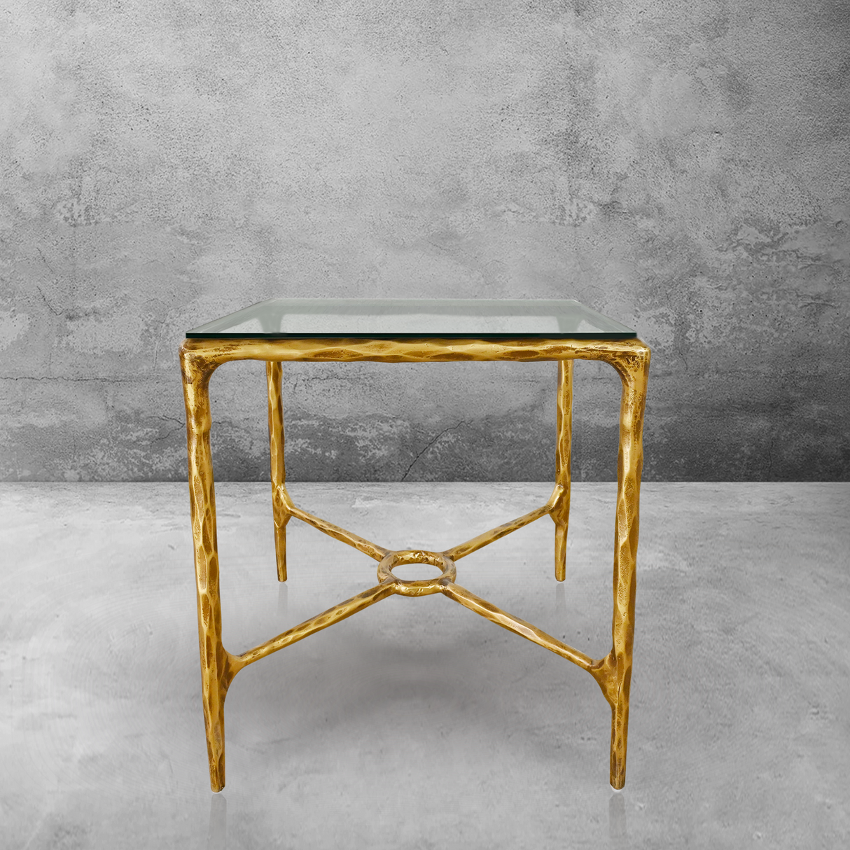 Thaddeus Glass Square Side Table Overhang O