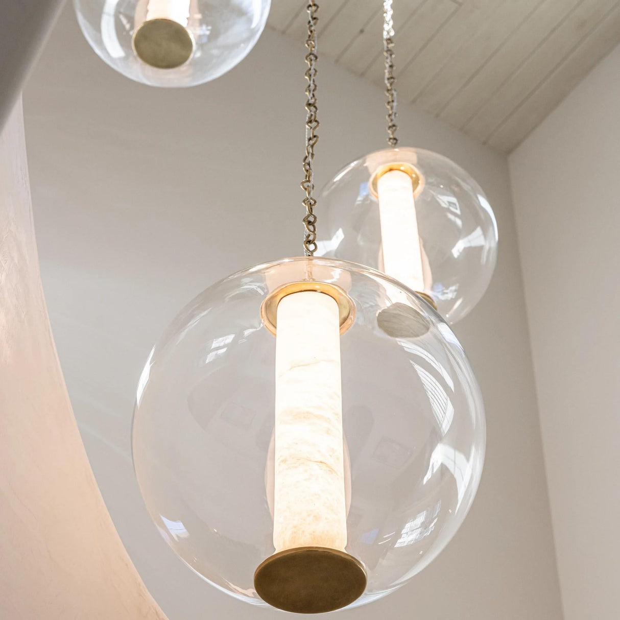 Alabaster Tube Glass Globe Pendant