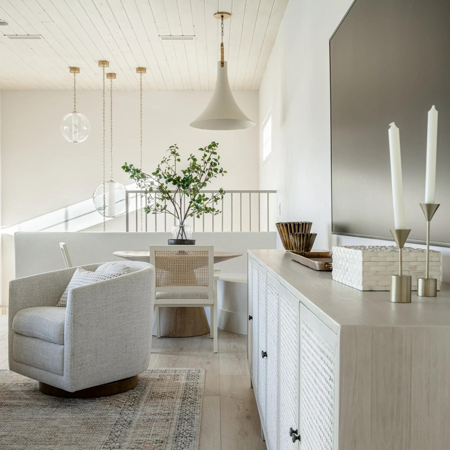 Alabaster Tube Glass Globe Pendant