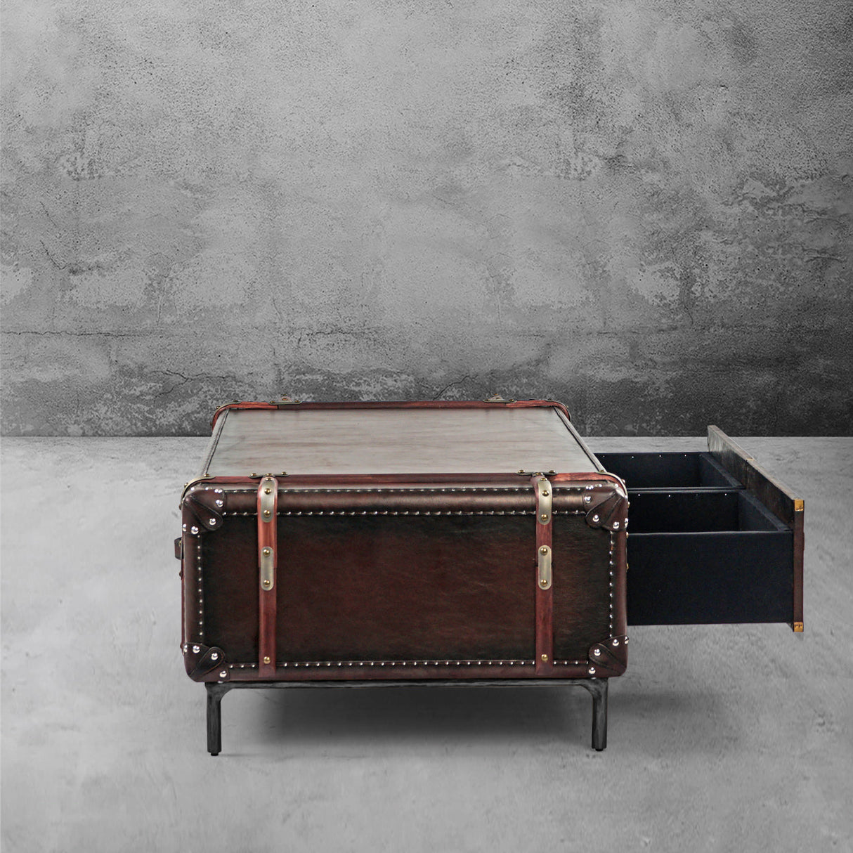 Thaddeus Vintage Cowhide Rattan Coffee Table