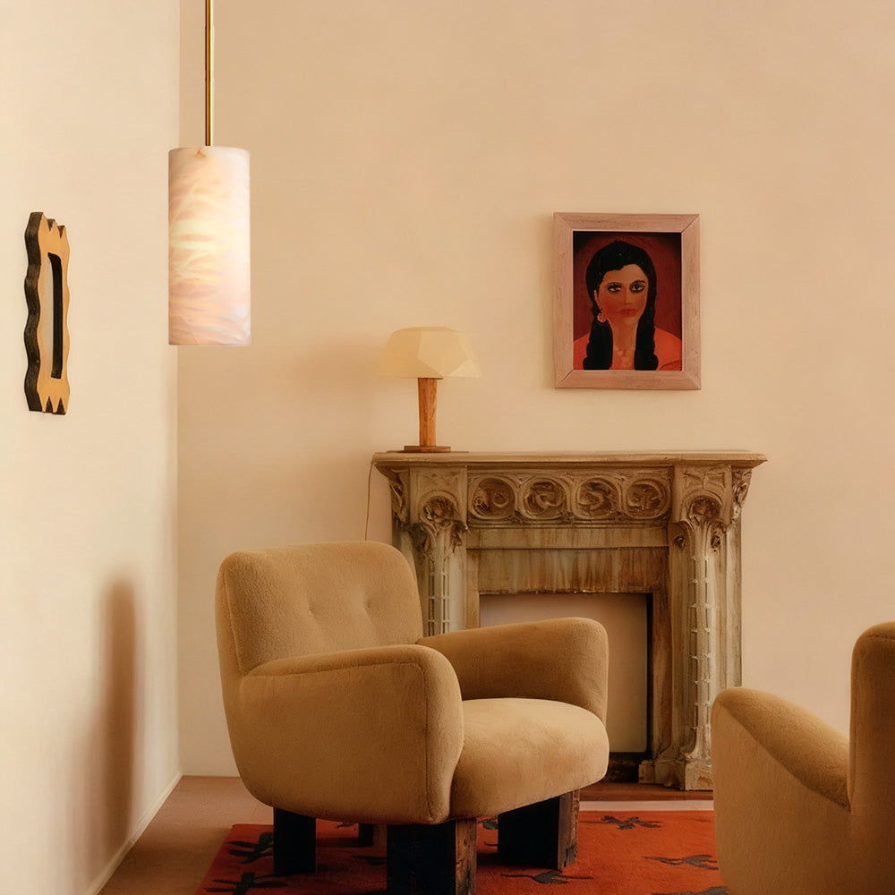 Hand-Carved Alabaster Cylinder Pendant