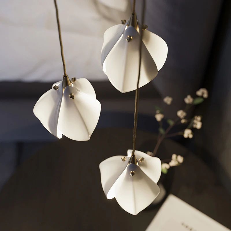 Ceramic Magnolia Flower Pendant Light