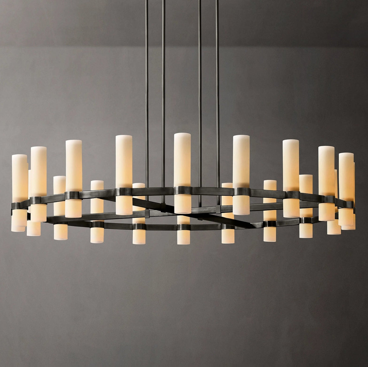 Ramelle Round Milk Glass Chandelier 60"