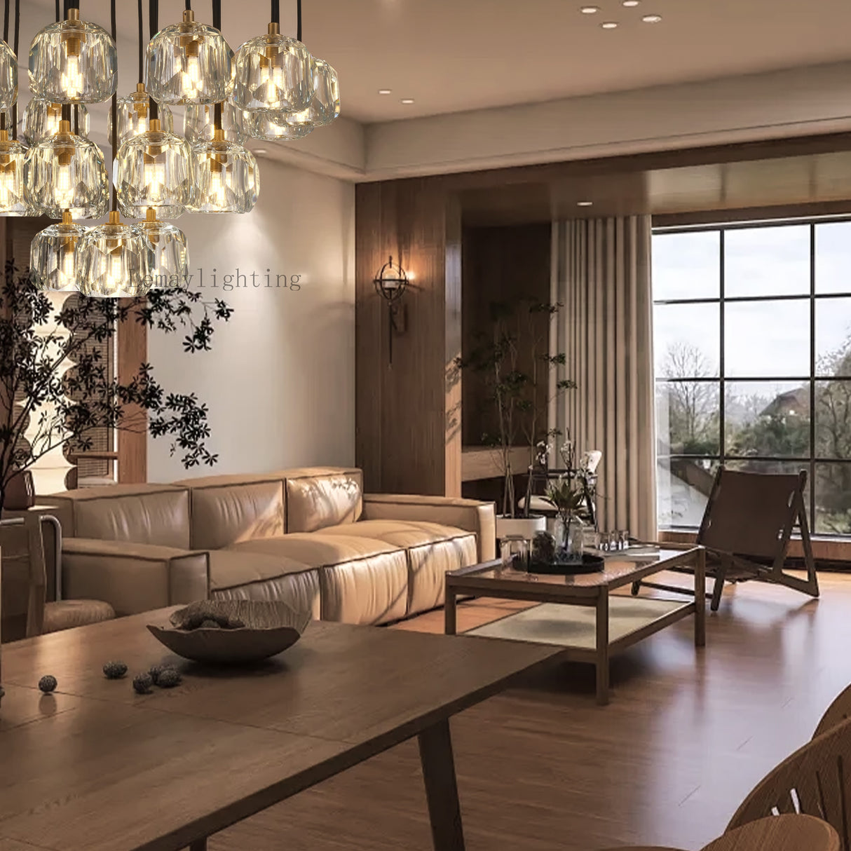 Sibole Glass Round Cluster Chandelier 24"