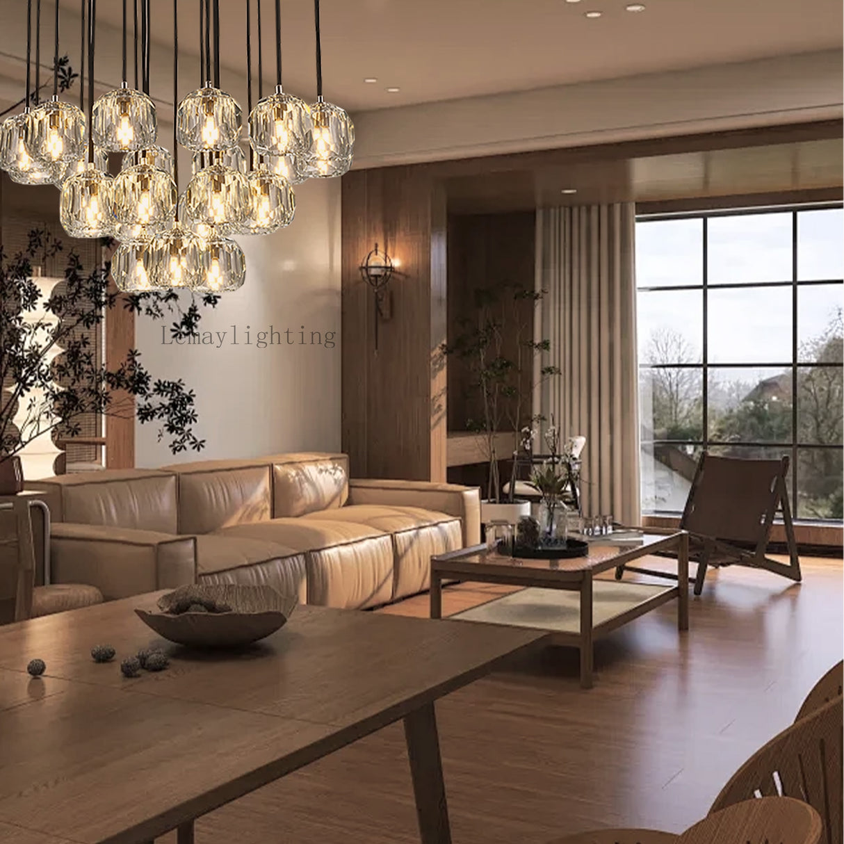 Sibole Glass Round Cluster Chandelier 24"