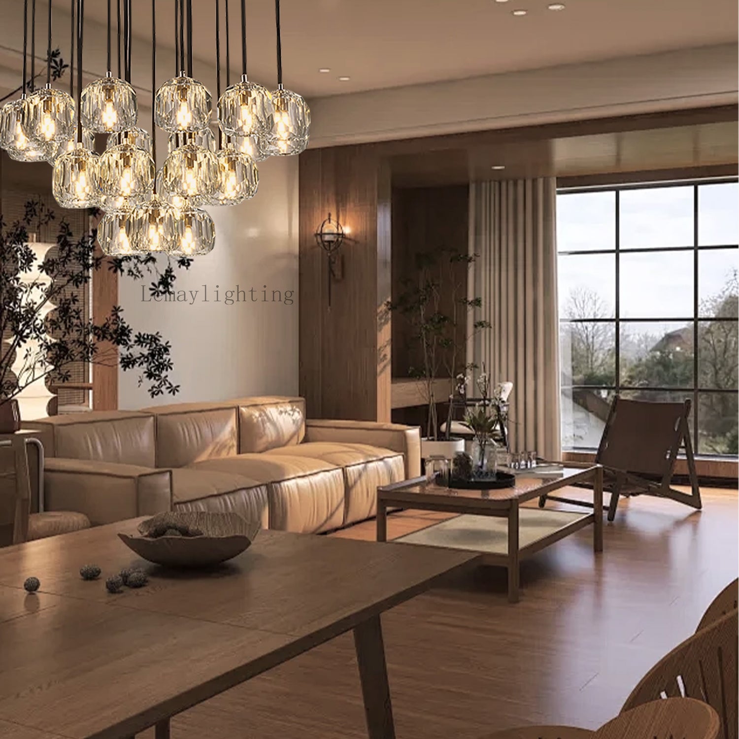 Sibole Glass Round Cluster Chandelier 24"