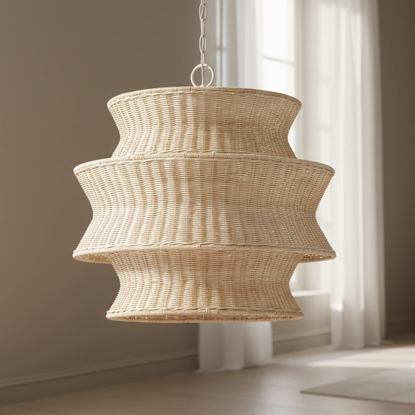 Phebe 32 Inch 9 Light Rattan Chandelier