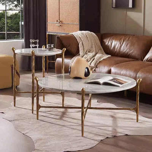 Thaddeus Round  Horn Marble Coffee Table & Side Table