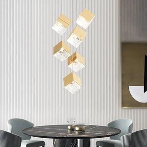 1/3/6/9-Light Multi Glass Ice Cube Metallic Staircase Chandelier