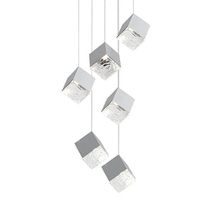 1/3/6/9-Light Multi Glass Ice Cube Metallic Staircase Chandelier