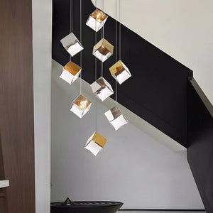 1/3/6/9-Light Multi Glass Ice Cube Metallic Staircase Chandelier