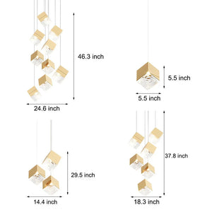 1/3/6/9-Light Multi Glass Ice Cube Metallic Staircase Chandelier