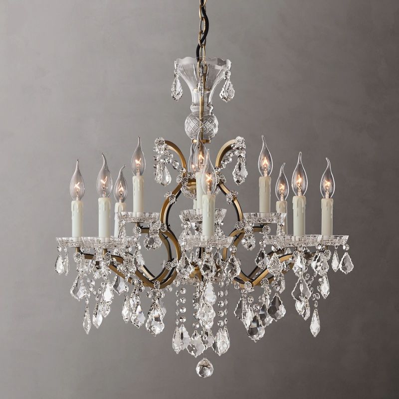 19th C. Rococo Iron & Crystal Round Chandelier 28"