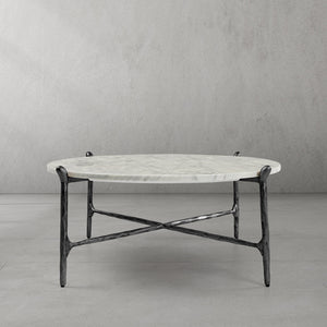 Thaddeus Round  Horn Marble Coffee Table & Side Table