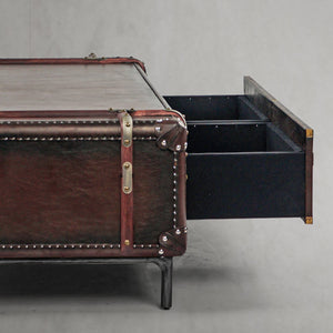 Thaddeus Vintage Cowhide Rattan Coffee Table