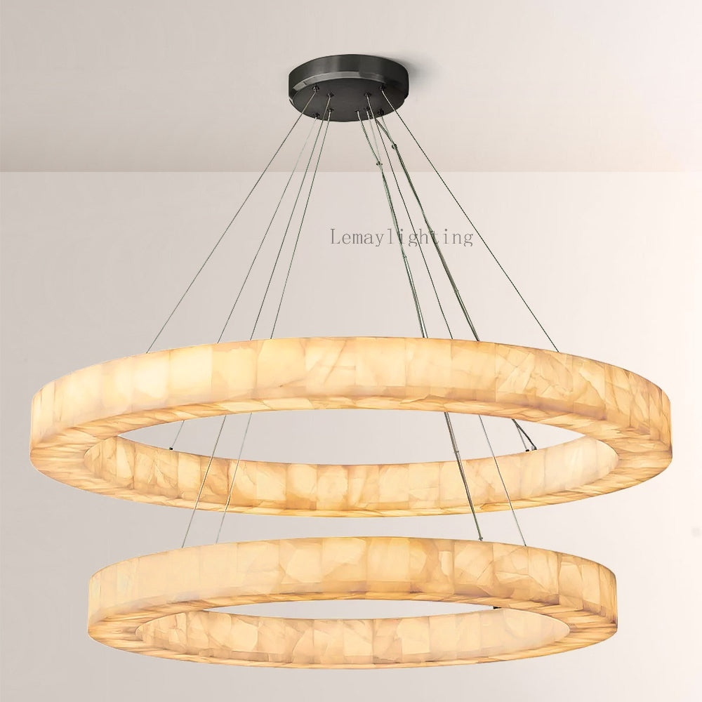Alabaster Ezreal Two-Tier Round Chandelier 60"