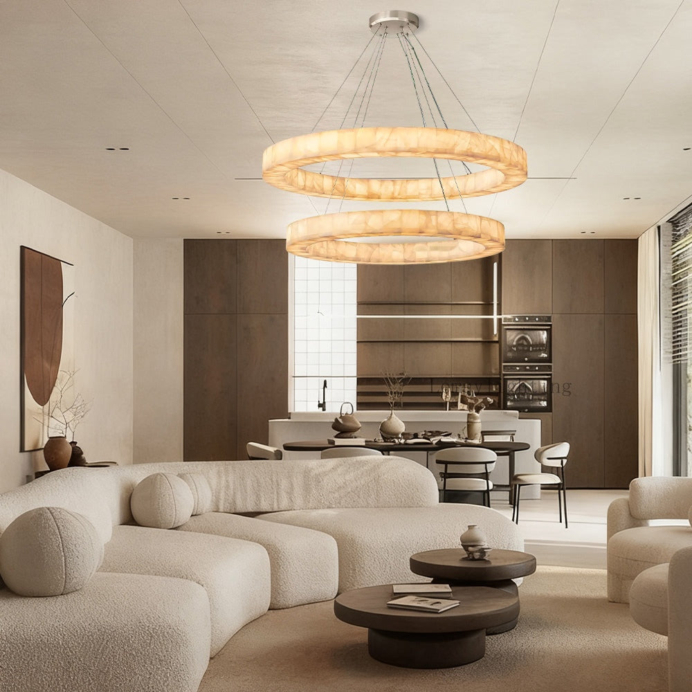 Alabaster Ezreal Two-Tier Round Chandelier 60"