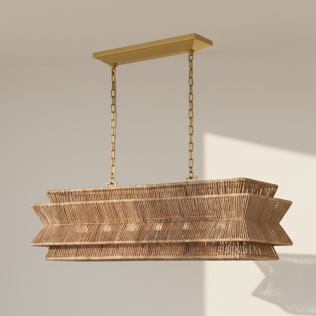 Antigua 54" Linear Rattan Chandelier