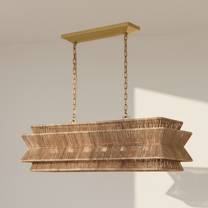 Antigua 54" Linear Rattan Chandelier