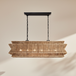 Antigua 54" Linear Rattan Chandelier