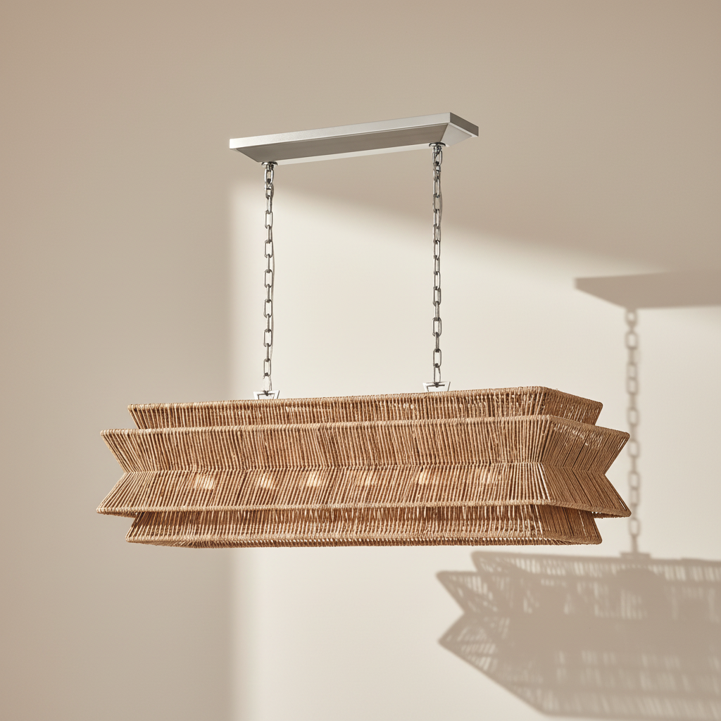 Antigua 54" Linear Rattan Chandelier