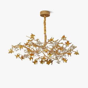 Aoso Orchid Branch & Crystal Bloom Brass Chandelier