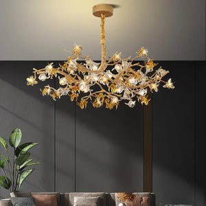 Aoso Orchid Branch & Crystal Bloom Brass Chandelier