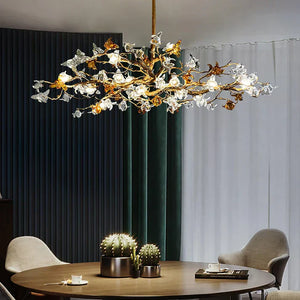 Aoso Orchid Branch & Crystal Bloom Brass Chandelier