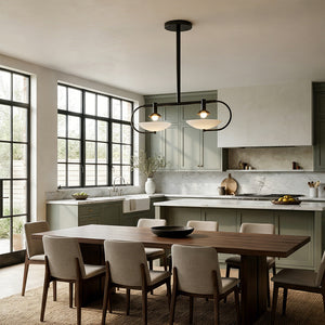 Aperto Curved Metal Glass Bowl Chandelier