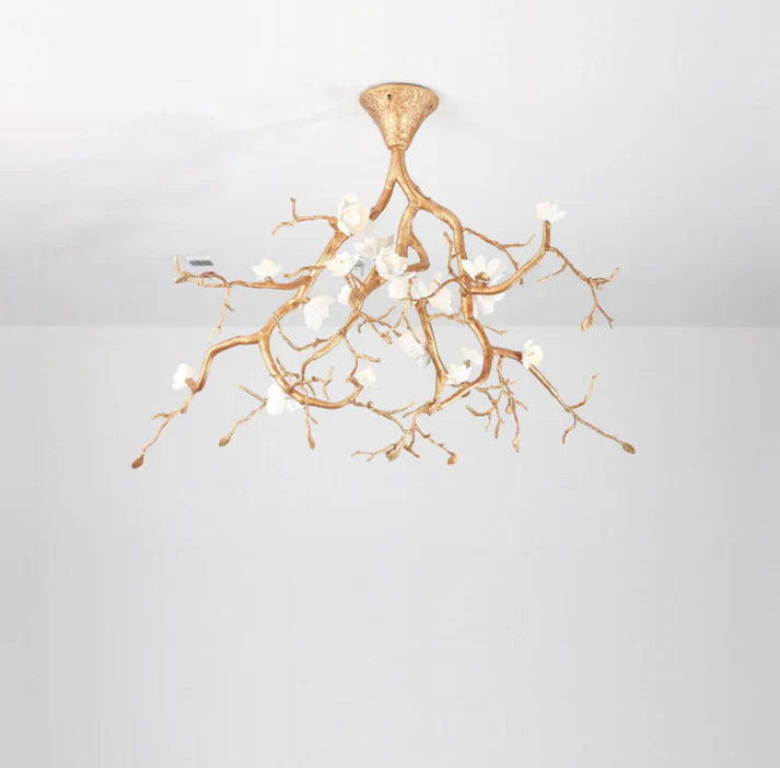 Auro Golden Branch & Porcelain Bloom Chandelier