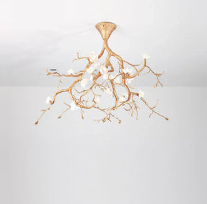 Auro Golden Branch & Porcelain Bloom Chandelier