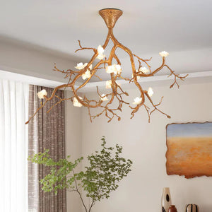 Auro Golden Branch & Porcelain Bloom Chandelier