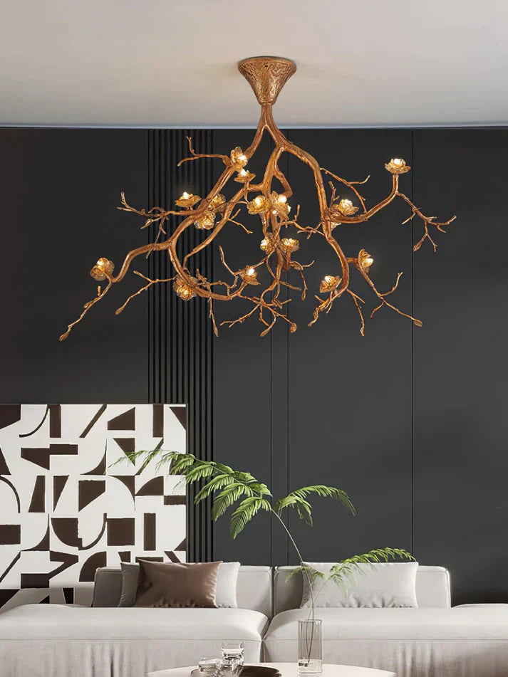 Auro Golden Branch & Porcelain Bloom Chandelier