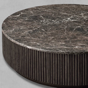 Mulholland Oak Wood & Stone Round Coffee Table