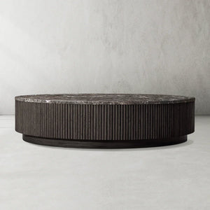 Mulholland Oak Wood & Stone Round Coffee Table