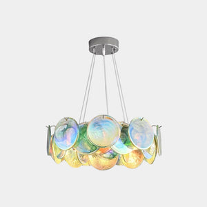 Murano Glass Disc Chandelier, Pink / Green