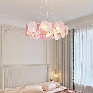Murano Glass Disc Chandelier, Pink / Green
