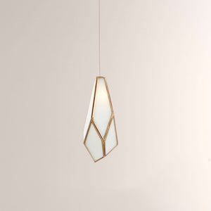 Modern pendant light with geometric design on a neutral background