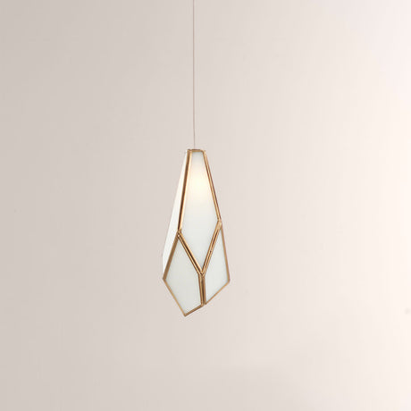 Modern pendant light with geometric design on a neutral background