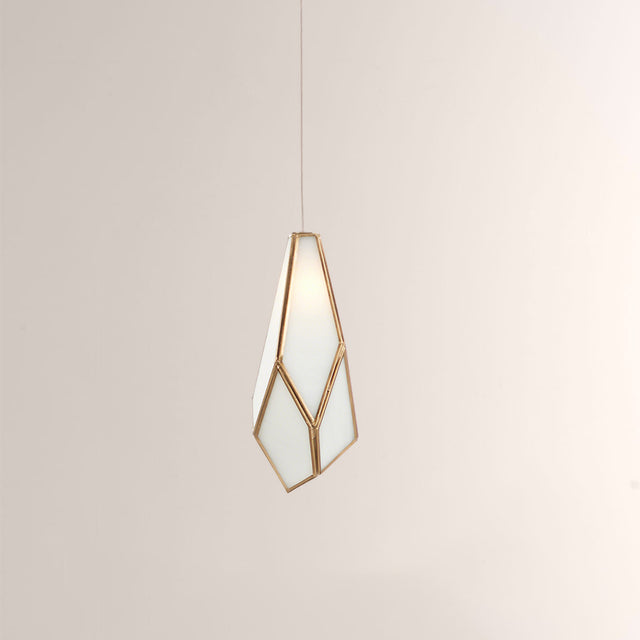 Modern pendant light with geometric design on a neutral background