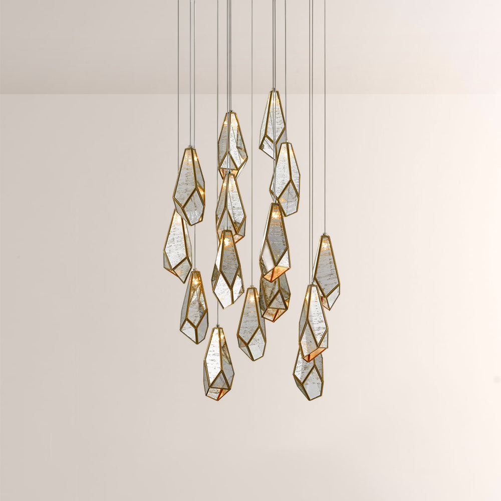 Glara Mirror Round Multi-Drop Pendant