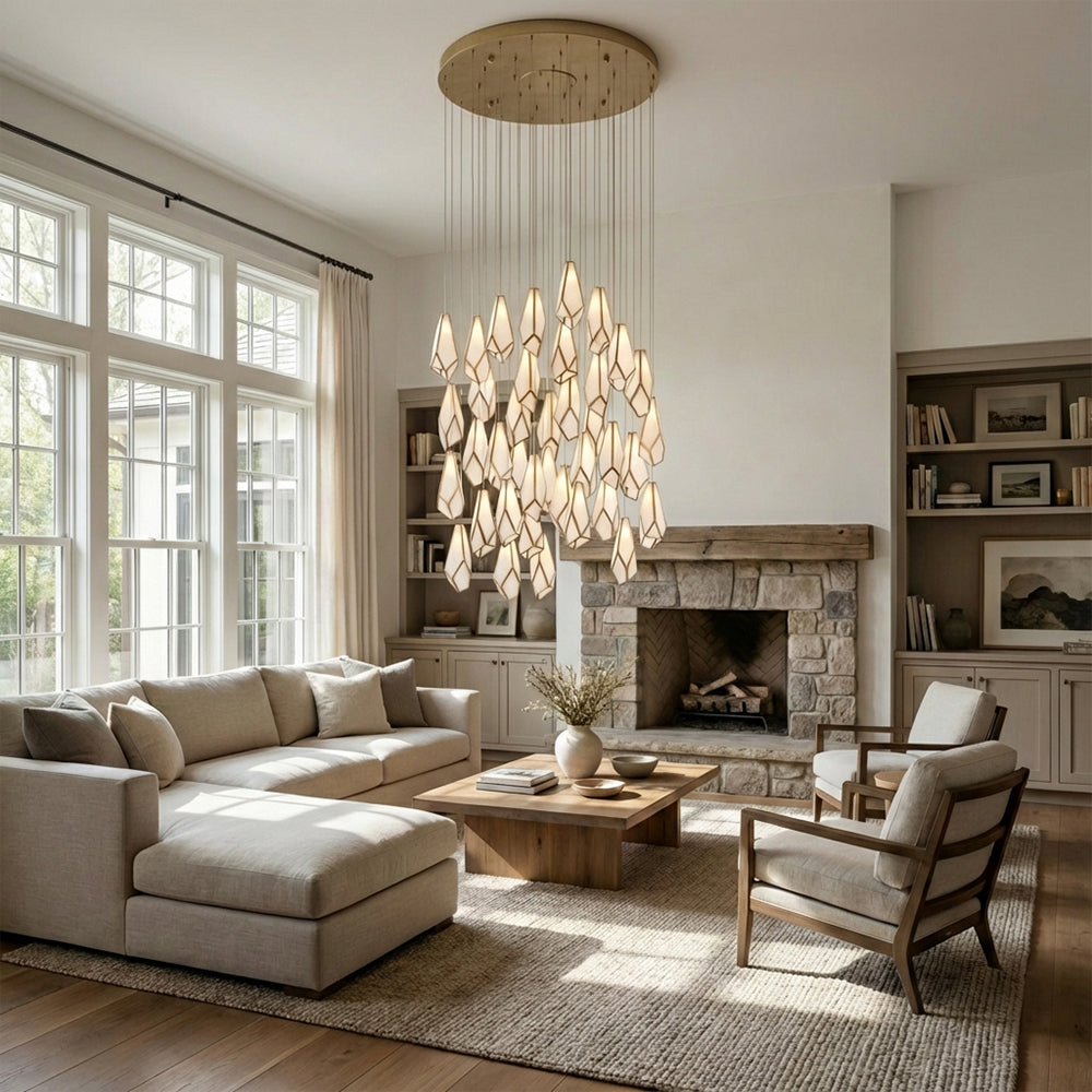 Glara White Round Multi-Drop Pendant