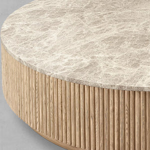 Mulholland Oak Wood & Stone Round Coffee Table