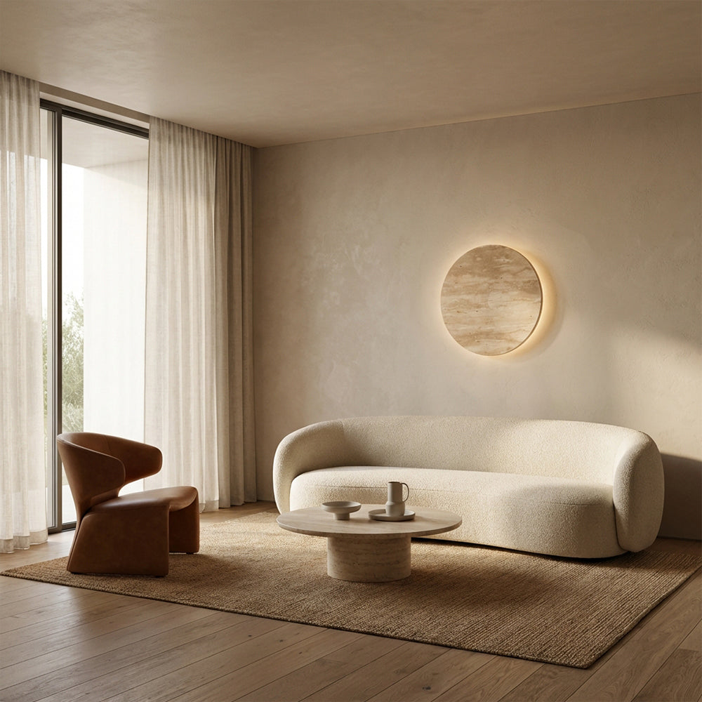 Odette Travertine Disc Outdoor Sconce