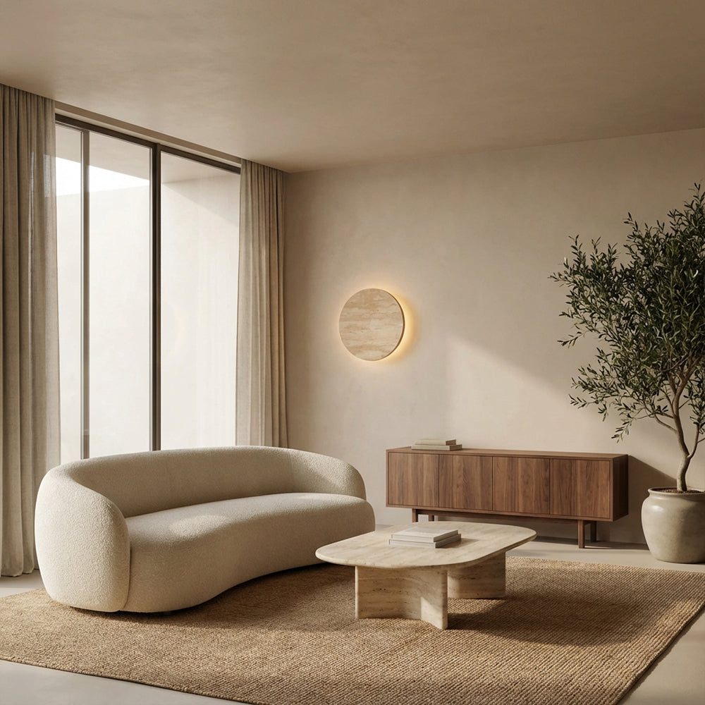 Odette Travertine Disc Outdoor Sconce