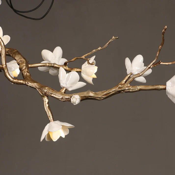 Magno Magnolia Branch Brass Chandelier