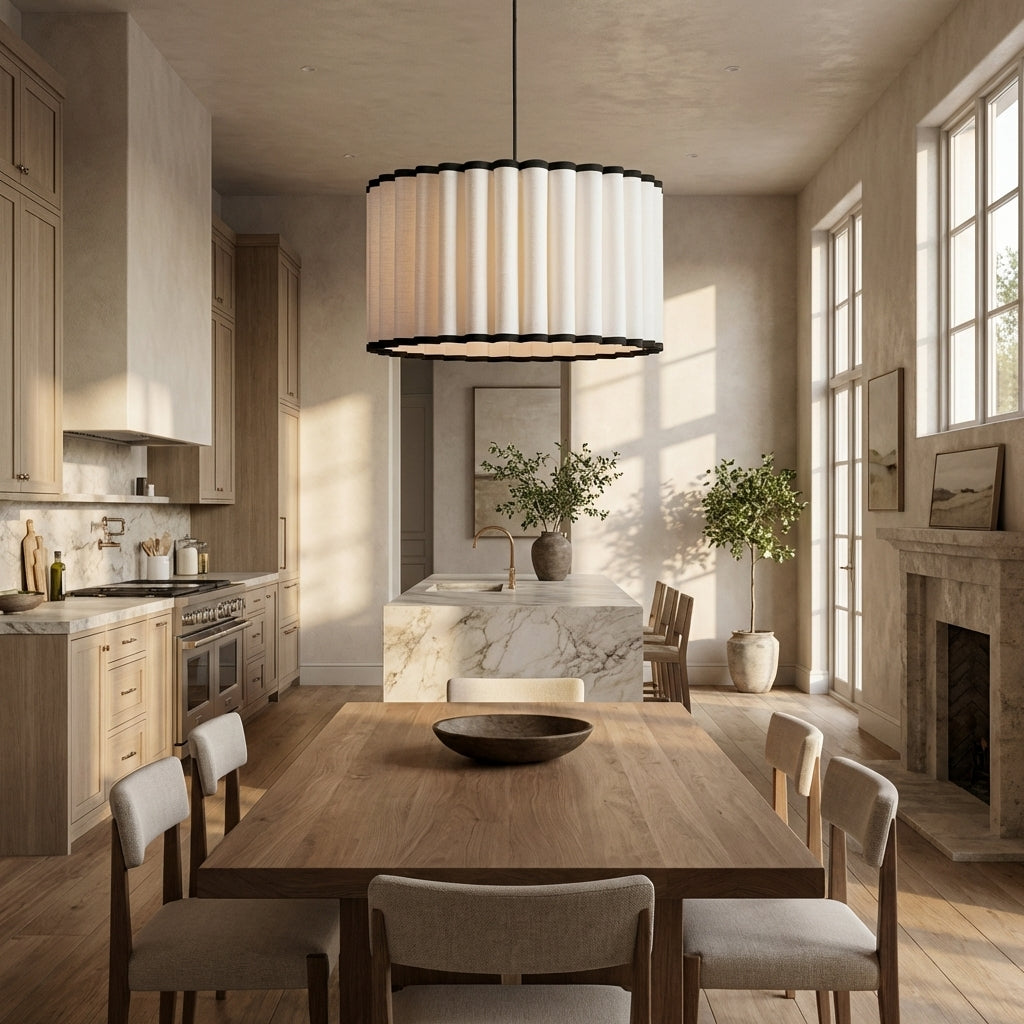 Maro Pleated Linen & Black Trim Pendant