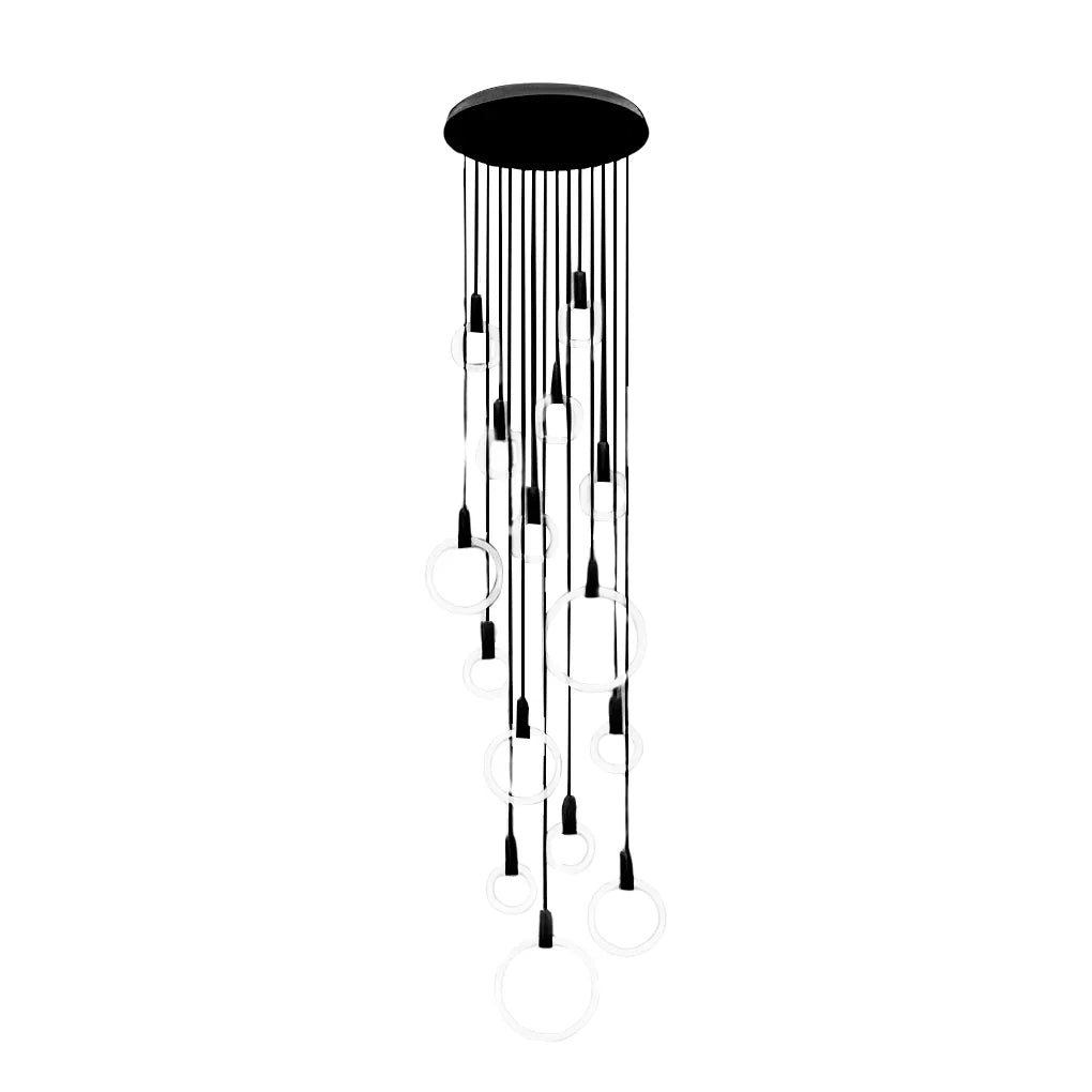 Minimalist Rings Stepless Dimming LED Nordic Duplex Stair Chandelier