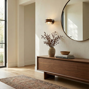 Monterra Leather-Accented Ribbed Glass Sconce