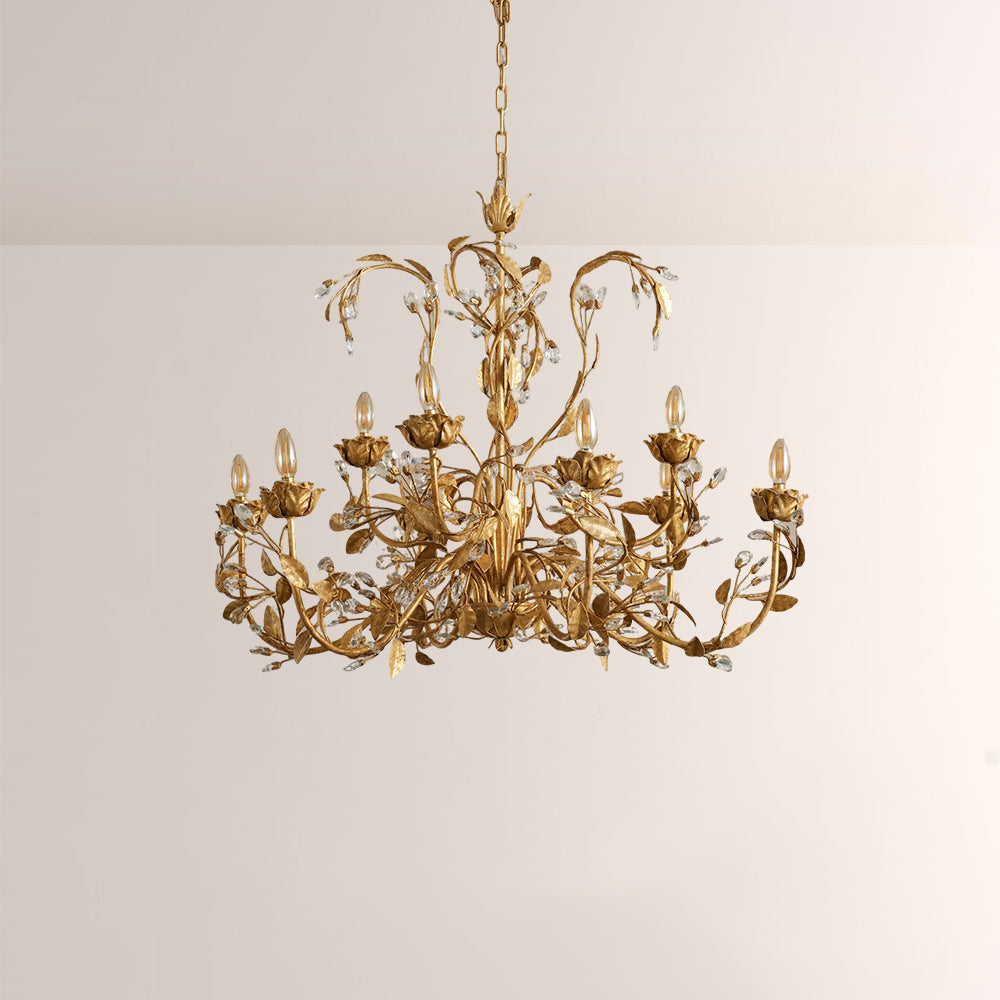 Nicoletta Gilded Floral Crystal Round Chandelier 54"